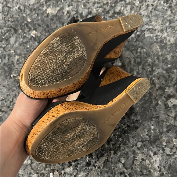 BCBGeneration Black and Natural Wedge Sandals with Ankle Strap - Picture 5 of 10